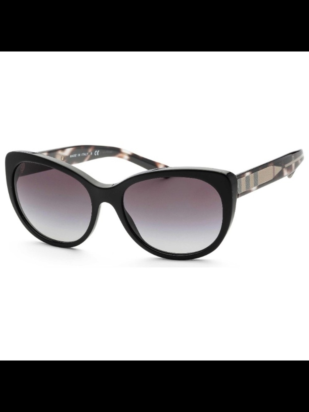 Black Cat-Eye Sunglasses with Patterned Temples